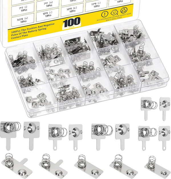 Mardatt 100Pcs Battery Springs AAA, Battery Negative and Positive Nickle Plated Conversion Spring
