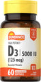 Sundance D3 5,000 IU (125 mcg) High Potency Essential Vitamin Supplement, 60 Quick Release Softgels, Non-GMO
