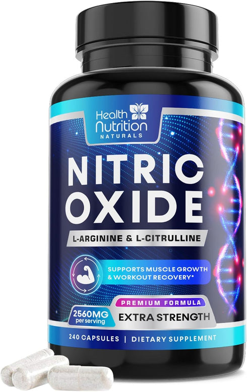 Extra Strength Nitric Oxide Supplement L Arginine 3X - Citrulline Malate, AAKG, Beta Alanine - 240 Capsules