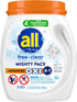 all Laundry Detergent Pacs, Mighty Pacs with OXI Stain Removers, Free Clear, Unscented, Dye Free, 56 Count