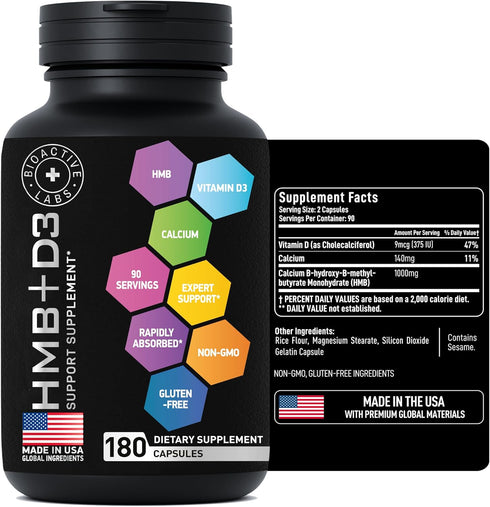 Advanced HMB Vitamin D3 Supplement 1,000mg Formula - 180 Capsules