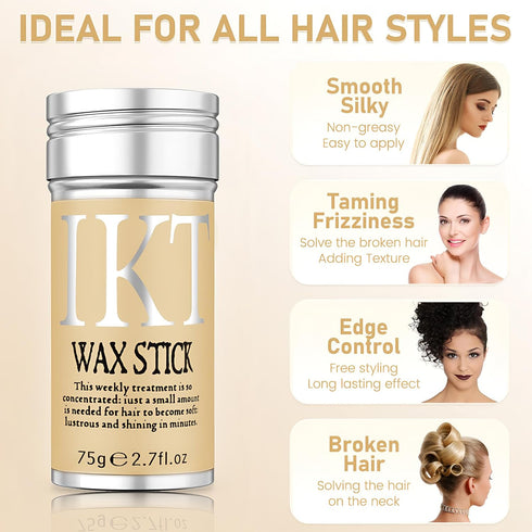 VOLLUCK Hair Wax Stick for Wigs, 2.7Oz Edge Control Slick Stick with 4 PCS Edge Brushes Hair Styling Comb Set