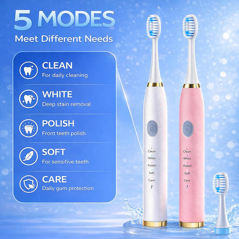 TSHAUBST 2 Pack 10 5 2 45 Electric Toothbrush for Adults, Travel Electric Toothbrush Includes Replacement Brush Heads
