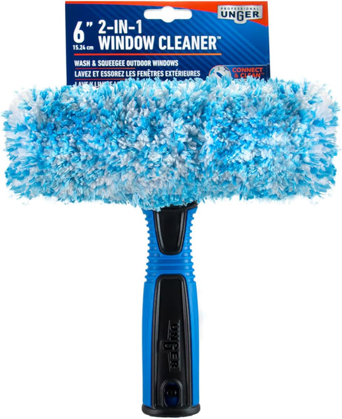 Unger Professional 2-in-1 Squeegee & Scrubber, 6” Window Cleaning Tool for Commercial & Residential Use