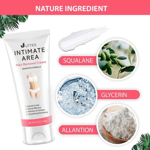 Intimate Hair Removal Cream for Women, Painless Depilatory Cream for Underarms, Private Parts, Sensitive Formula