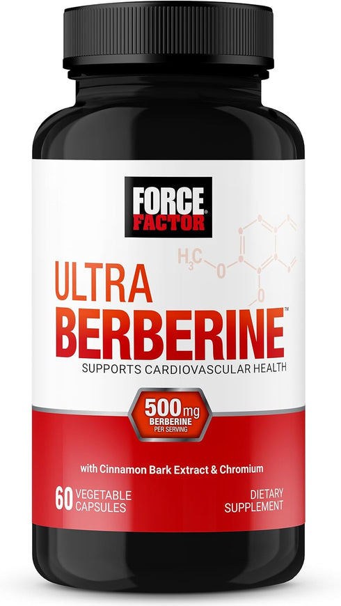 FORCE FACTOR Ultra Berberine Supplement - 60 Capsules, 500mg Berberine with Cinnamon for Cardiovascular Health