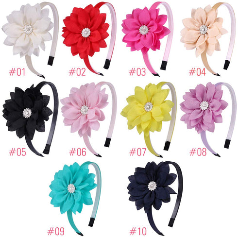 WANYU 10 Pcs Flower Bow Headbands for Girls, Toddler Chiffon Floral Hair Bands, Cute 3.5 Inch Bow Headpiece