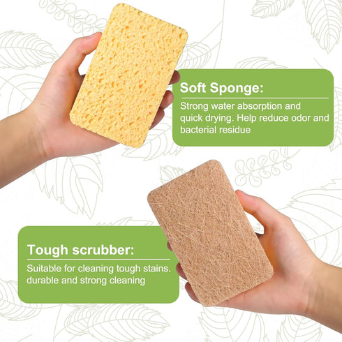 Yolaist 12 Pack Non-Scratch Scrub Sponge, Natural Kitchen Sponges for Cleaning Kitchen, Scratch Free Biodegradable
