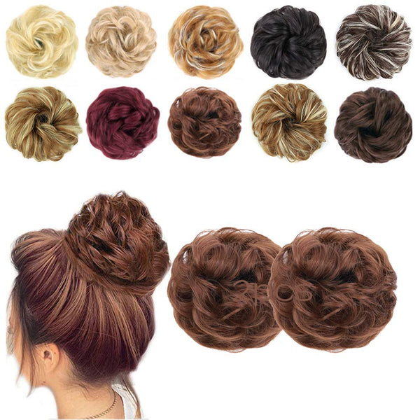 MORICA 2PCS Messy Bun Hair Piece, Fake Hair Messy Bun Scrunchies for Thin Hair Extension, Curly Wavy Synthetic Chignon