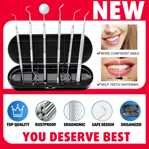Antonki Dental Hygiene Kit, Dental Cleaning Tools, Metal Picks, Plaque Remover, Stainless Steel Tooth Tartar Scraper