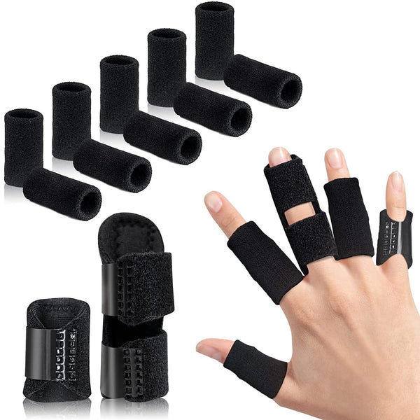 Set of 2 Finger Splints, Trigger Finger Brace with 10 Nylon Sleeves for Sport Injuries, Swelling, Tendon Stiffness,