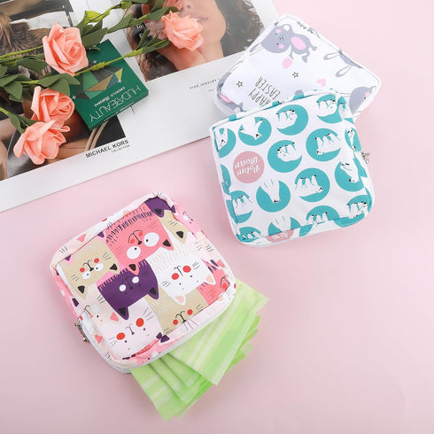 TIESOME 3-Pack Sanitary Napkin Storage Pouch, Cotton Menstrual Cup Holder, Portable Period Kit Bag for Women & Teen