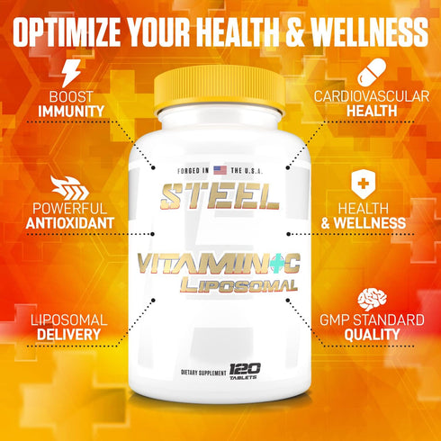 Steel Supplements Vitamin C Liposomal - 120 Tablets, Immunity, Antioxidant, Cardiovascular Health, 1000mg Vitamin C,