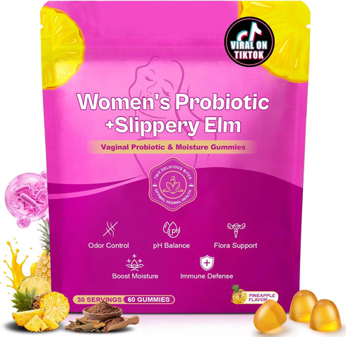 Kaseano Slippery elm Feminine Probiotic + Moisture GummiesSupports pH Balance, Vaginal Flora &