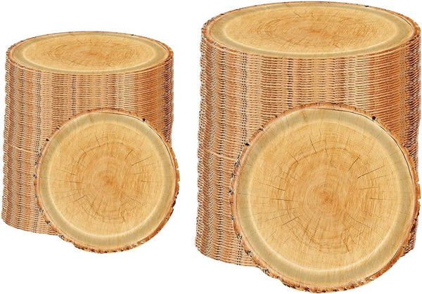 Vankcp 160 Pieces Wood Grain Paper Plates, 7" 9" Rustic Wood Slice Plate,