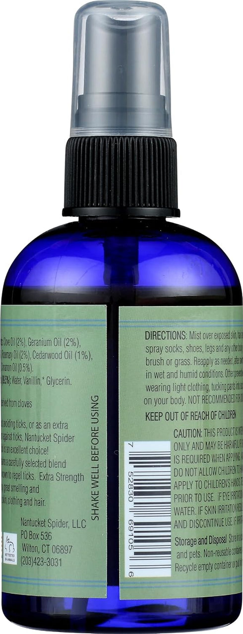 Nantucket Spider Extra Strength Tick Repellent Spray | 4 oz Extra Strength Natural Tick Repellent | Natural Tick Repellent for People | Made in USA | Essential Oils Tick Repellent