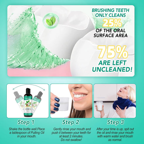 Coconut Mint Oil Pulling, 2 Pack Whitening Mouthwash for Teeth and Gums with Tongue Scraper & Measuring Cup