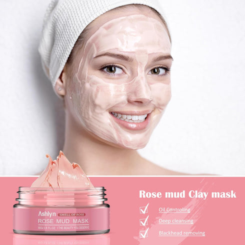 Ashlyn 3 PCS Clay Mask Set, Organic Facial Masks for Women, Green Tea and Rose Face Masks