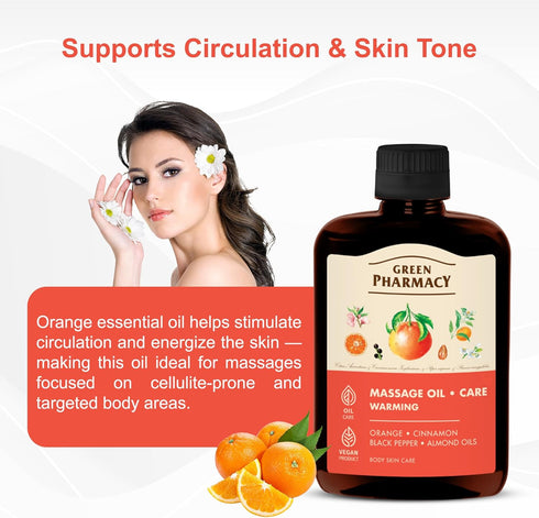 Warming Massage Oil Cinnamon, Black Pepper & Orange Essential Oils Mild Heating Effect for Relaxation & Circulation