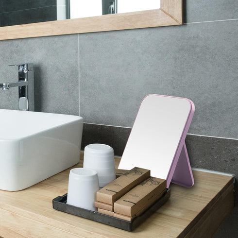Desktop Makeup Mirror, 8 Inch Portable Folding Mirror with Stand, Double-Duty White Wall Hanging