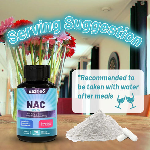 NAC Supplement, N-Acetyl Cysteine Capsules 800mg with Milk Thistle 200mg, 90 Count, Vegan, GMOs-Free