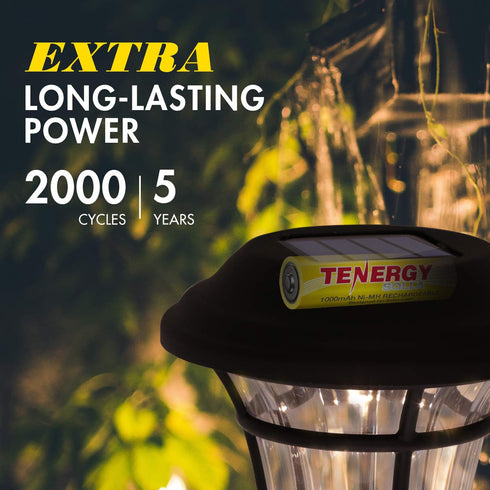 Tenergy Solla Rechargeable NiMH AA Battery - 1000mAh Solar Batteries for Solar Garden Lights, 12 Pack
