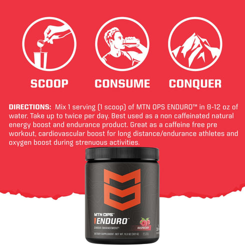 MTN OPS Enduro Nitric Oxide Supplement & Stim-Free Pre Workout, 30 Servings, Bugle Berry Flavor
