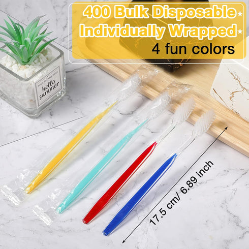 400 Pack Disposable Toothbrushes Individually Wrapped Toothbrushes Manual Single Use Toothbrush Soft Bristle Toothbrush Colorful Disposable Tooth Brush Set for Adults Kids Travel Toiletries