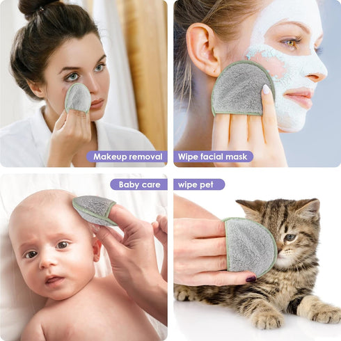 SUNLAND 16 Pack Reusable Makeup Remover Pads for Face, Eye, Lips - Microfiber Cleansing Gloves with Laundry Bag, Grey