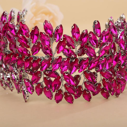 Sither Bridal Crystal Headband, Large Silver Hair Accessories for Wedding Party & Prom Gift (purple red)