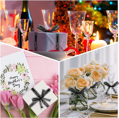 Happy Birthday Ribbon 1 Inch x 25 Yards Black, Organza Satin Ribbon for Gift Wrapping, Flower Bouquets & Party