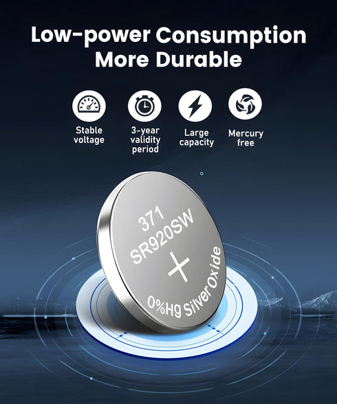 SR920SW 370 371 Watch Battery AG6 LR921 V371 1.55V Silver Oxide - Long Lasting Button Coin Battery (40 Pack)