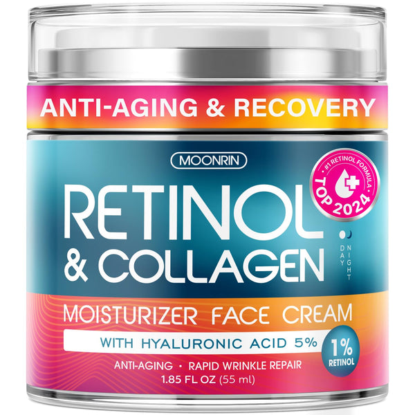 Retinol Cream with Hyaluronic Acid, Day-Night Anti-Aging Moisturizer for Women & Men, Collagen Cream, 1.85 Oz