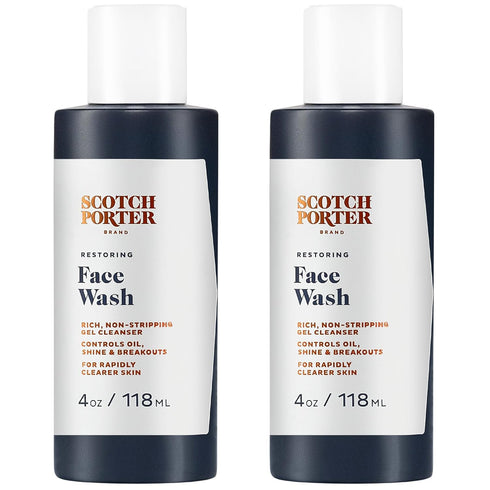 Scotch Porter Restoring Face Wash | Vegan | 4oz – 2 Pack | Rich, Non-Stripping Gel Cleanser with Non-Toxic Ingredients,