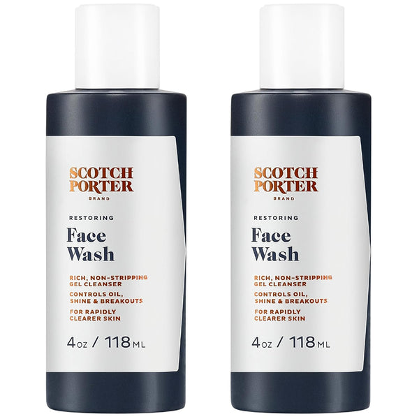 Scotch Porter Restoring Face Wash | Vegan | 4oz – 2 Pack | Rich, Non-Stripping Gel Cleanser with Non-Toxic Ingredients,