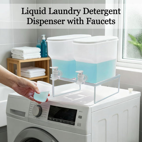 Mozabol Set, 100oz (3L) Stand2 Laundry Detergent Dispenser Easy-Pour Leak-Proof Bottles with Spout Plug Caps,Measuring