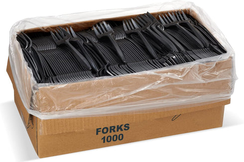1,000 Medium Weight Plastic Disposable Forks Bulk, Black Cutlery for Parties