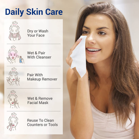 Ourmed Life Face Towels, Disposable Biodegradable Clean Facial Wash Cloth for Sensitive Skin, 600 Count