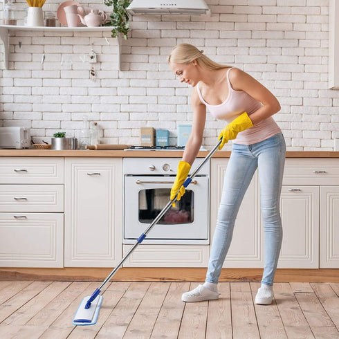 18" Professional Microfiber Mop, Flat Mop with Stainless Steel Handle, 2 Reusable Washable Mop Pads for Floor Cleaning