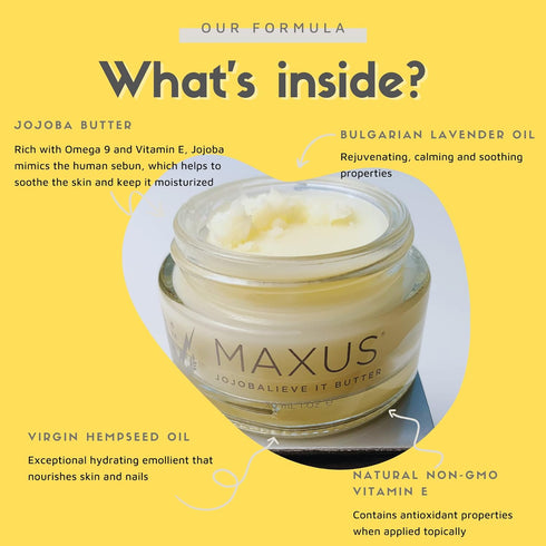 Maxus Nails Jojoba Butter, Cuticle & Dry Skin with Natural Hemp Seed, Lavender Oils & Vitamin E, 1 oz
