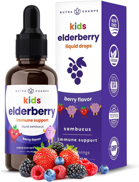 Black Elderberry for Kids Liquid Drops - 10:1 Extract Sambucus Elderberry Syrup for Immune Support, 4 Month Supply
