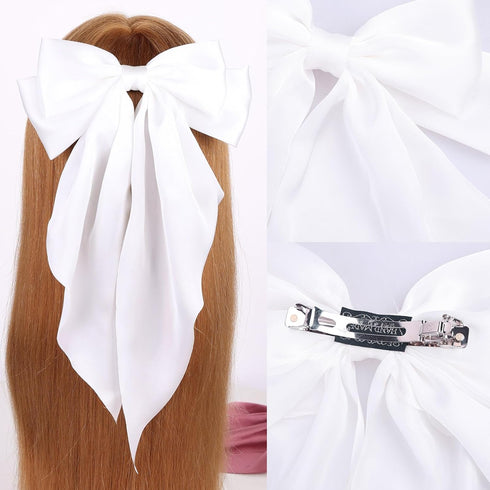 MRJ 4 Pcs Silky Satin Hair Bows Big Hair Ribbons for Women Large Hair Clips for Girls Hair Accessories Barrettes Metal Clips Bowknot Aesthetic