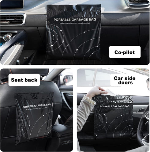 Disposable Trash Bags for Cars, 100 Pcs Vomit Bags, Portable Drawstring, Self Adhesive Cleaning Bags