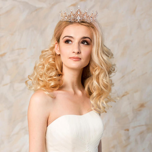 Rose Gold Crown for Women Birthday Queen Sash & Rhinestone Tiara Set Decoration Hair Accessories