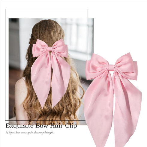 MHDGG 5Pcs Silky Satin Hair Bows for Women,5 Color Hair Bows Clips for Women Oversized Long Tail Hair Bows Hair Barrettes Hair Accessories Gifts Bowknot Aesthetic (Black White Pink Blue Rurple)