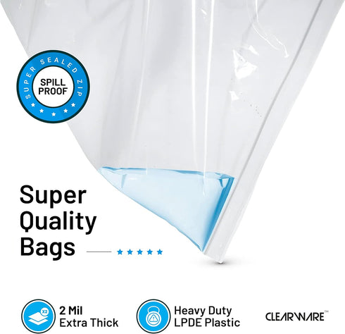 25 Large Plastic Bags with Zipper Top, 3 Gallon 16" x 18" Extra Large Storage Bags for Clothes and Travel