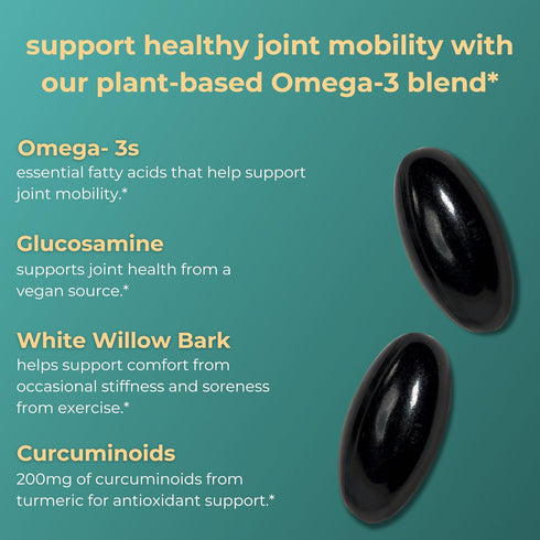 Iwi Life Joint Omega-3, 60 Softgels (30 Servings) - Plant-Based Algae Omega-3 with Glucosamine for Joint Health