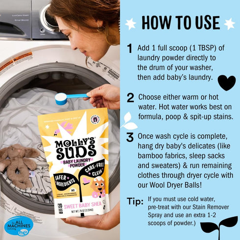 Molly's Suds Baby Laundry Detergent Powder | Removes Formula, Poop & Spit-Up Stains | Extra Gentle for Newborns