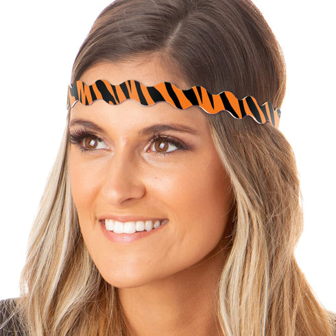 Hipsy Women's Adjustable No Slip Bling Glitter & Bengal Tiger Fashion Headband 3-pack (Wave Black/Tiger/Orange)