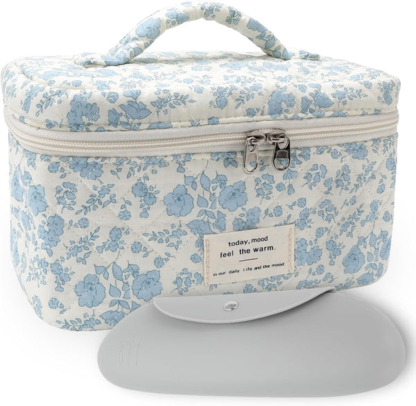 Travel Makeup Bag, Large Cosmetic Toiletry Bag Organizer with Handle, Soft Makeup Brush Holder for Women and Girls